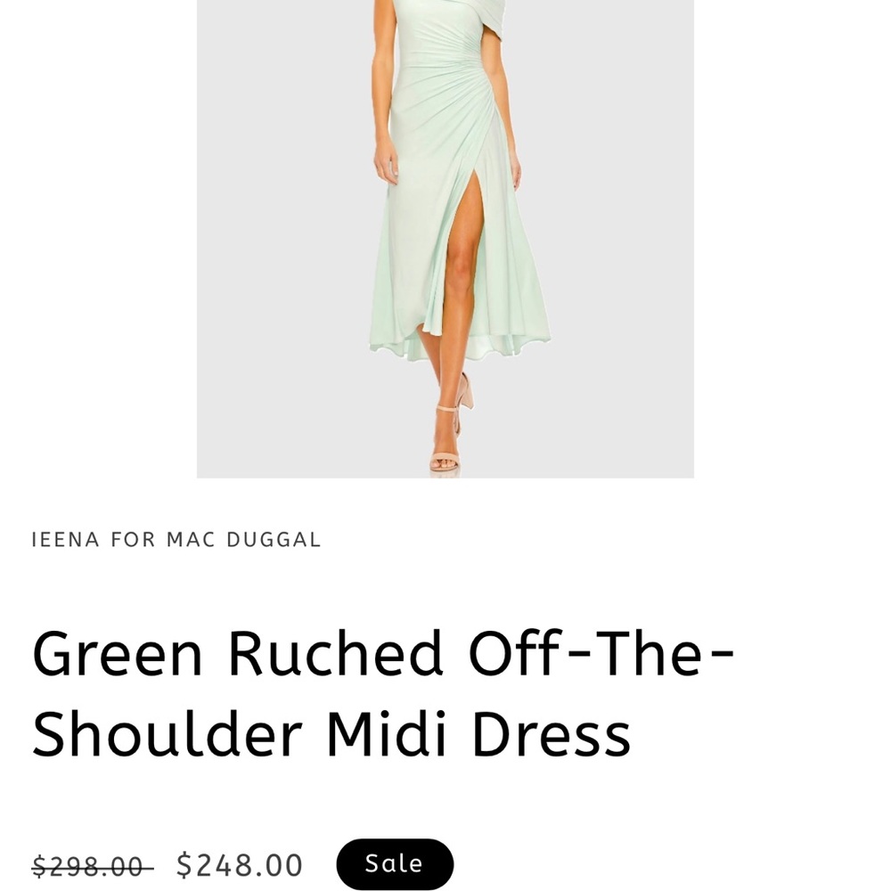 Mac Duggal Green Off-Shoulder Ruched Midi Dress